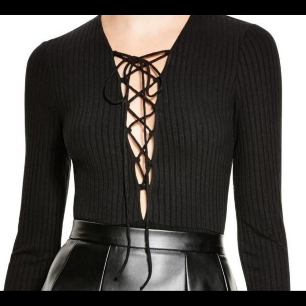 AQUA ribbed lace up bodysuit